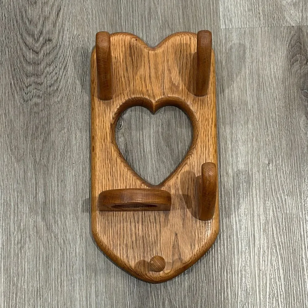 Vintage Wooden Heart Hanging Wall Decor & Candle Holder/Rack Shelf USA Made 14x7